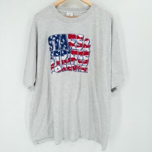 VTG 90s Stars Stripes Forever Single Stitch Tee Mens 3XL Gray‎ USA Patriotic